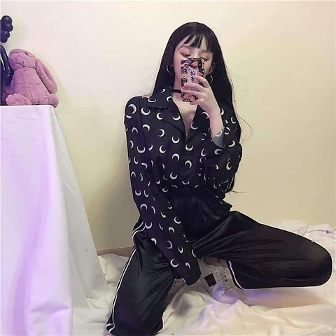 Women's Loose Moon Print Blouse - The Black Ravens