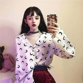 Women's Loose Moon Print Blouse - The Black Ravens