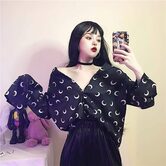Women's Loose Moon Print Blouse - The Black Ravens