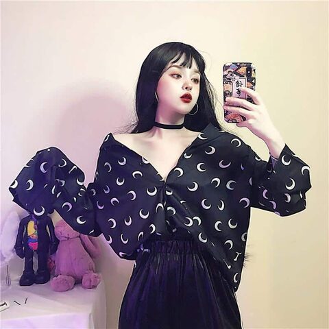 Women's Loose Moon Print Blouse - The Black Ravens