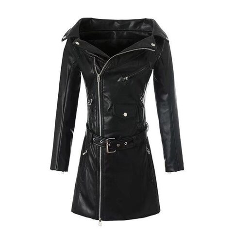 Women's Motorcycle Long Coat - The Black Ravens