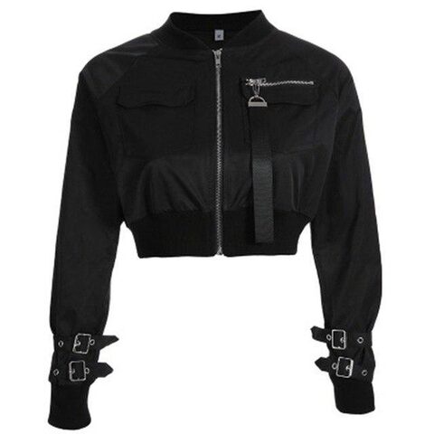 Women's Zippered Navel Bomber Jacket - The Black Ravens