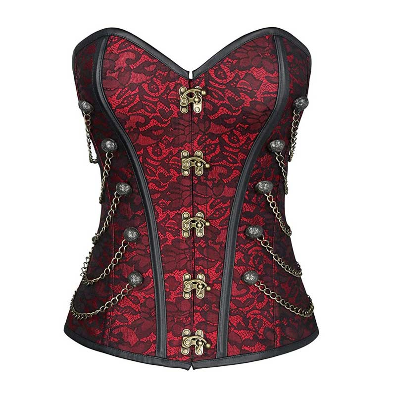 Spiral Steel Boned Bustier Corset With Chains