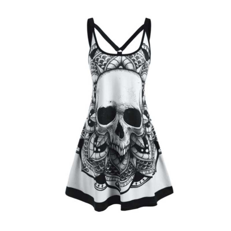 Goth Punk Skull Printed Dress