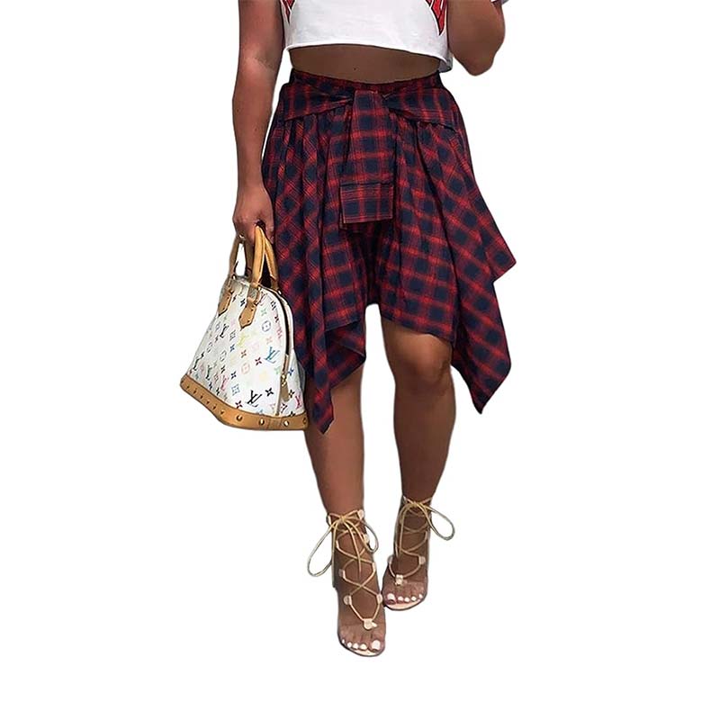 Pleated Plaid Irregular Mini Skirt