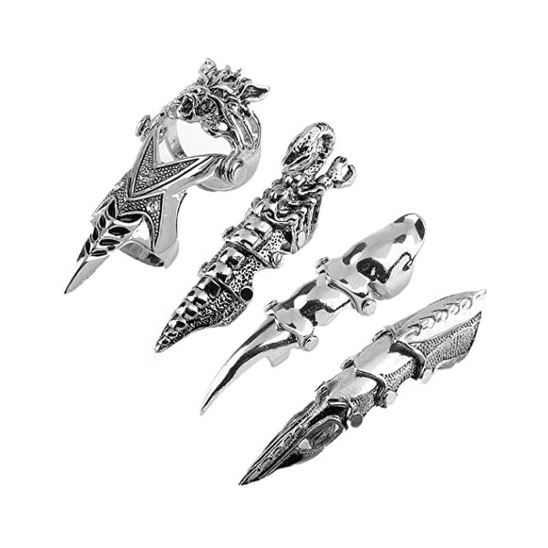 Silvery Armor Claw Knuckle Rings