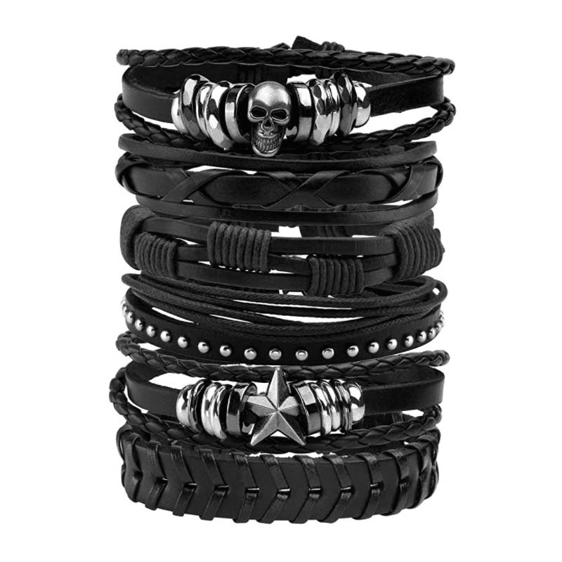 Black Leather Braided Rope Bracelet