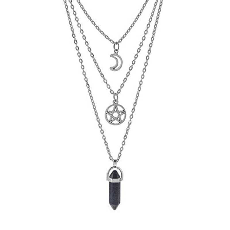 Black Crystal Moon Pentagram Necklace