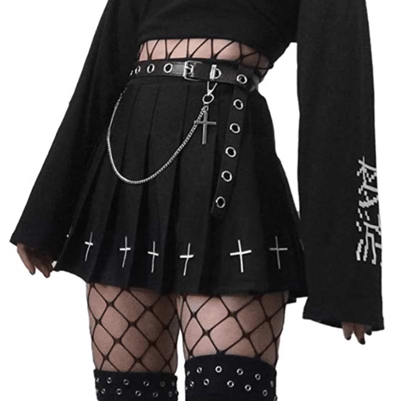 High Waist Gothic Black Punk Mini Skirt