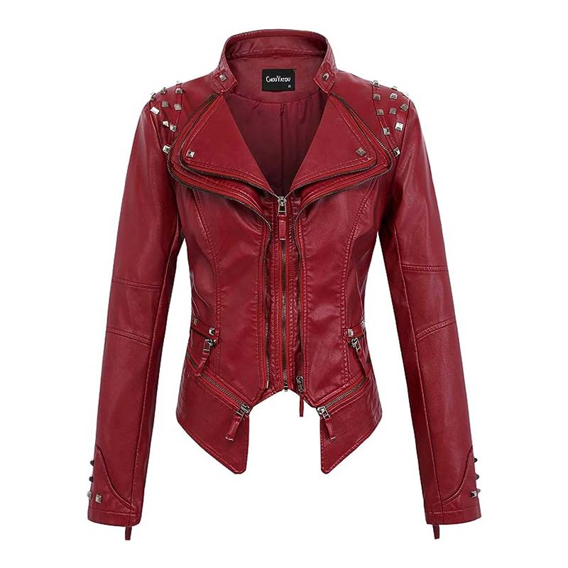 Red Black Goth Steampunk Real Leather Jacket