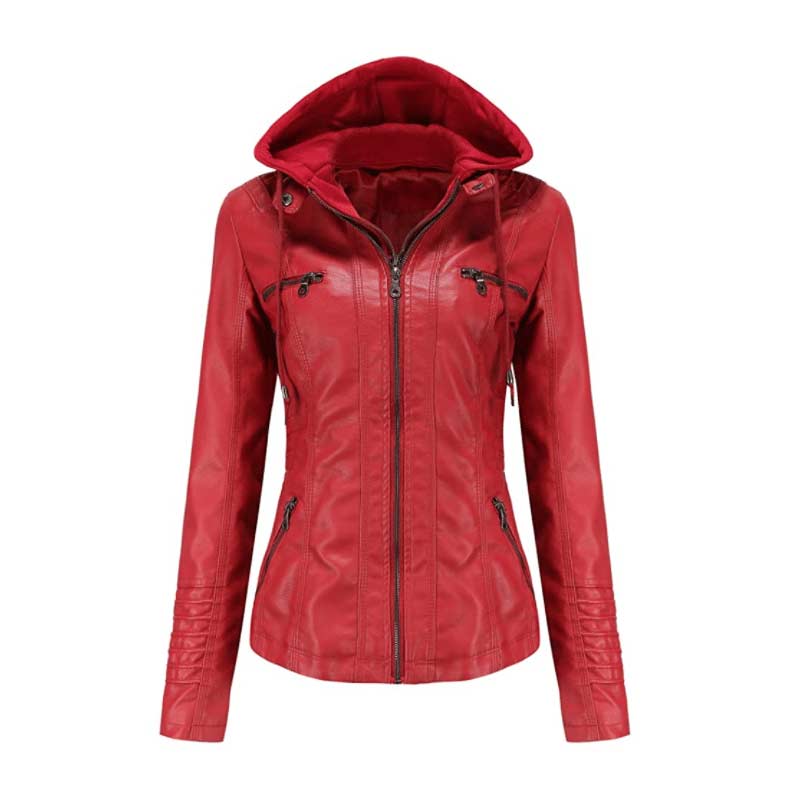 Red Faux Leather Jacket - Plus Size Available