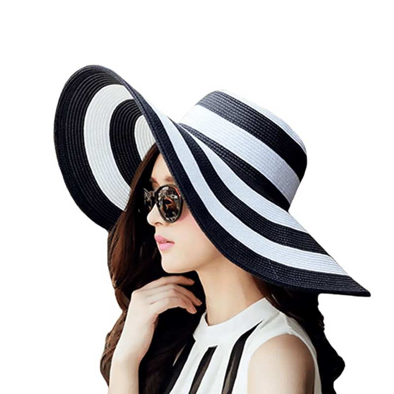 Black and White Striped Straw Hat
