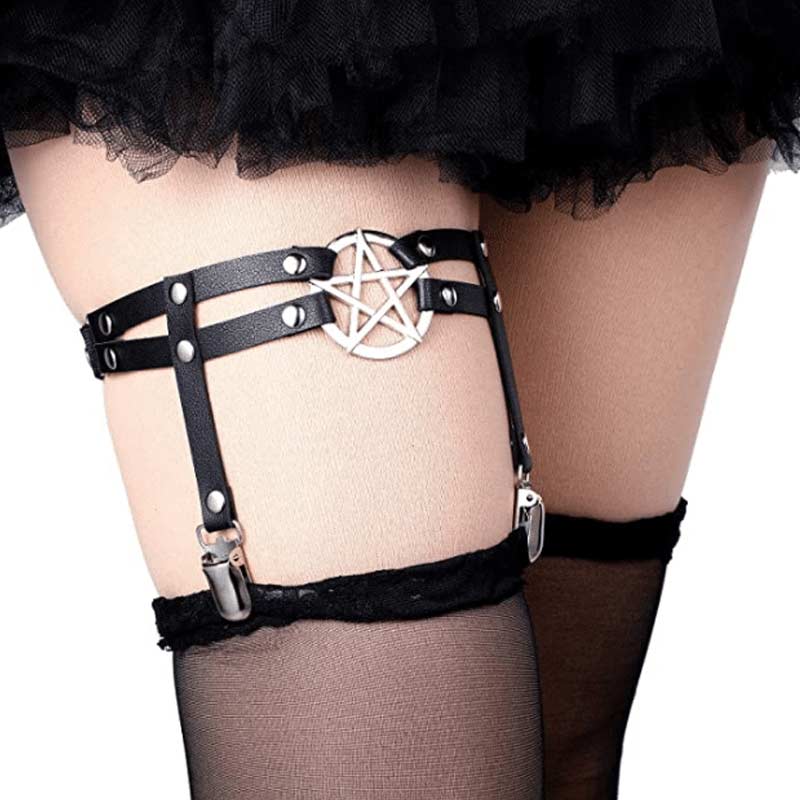 Gothic Pentagram Leg Harness Garter Belt