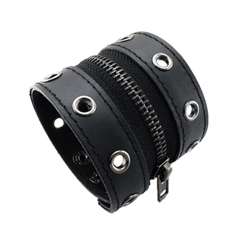 Punk Leather Zipper Wristband