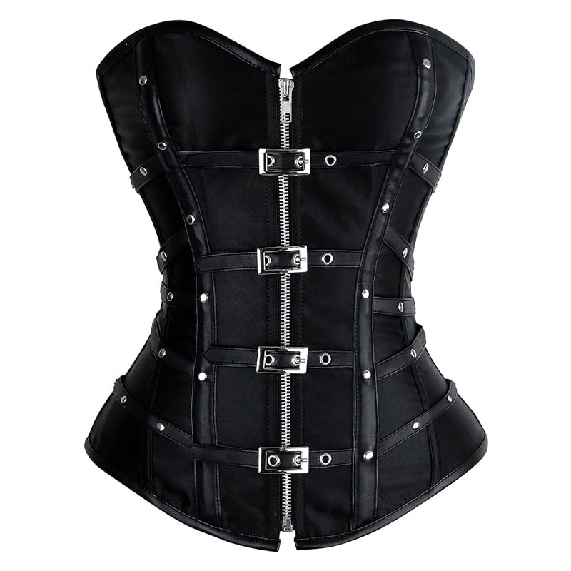 Gothic Punk Boned Zipper Overbust Buckle Corset