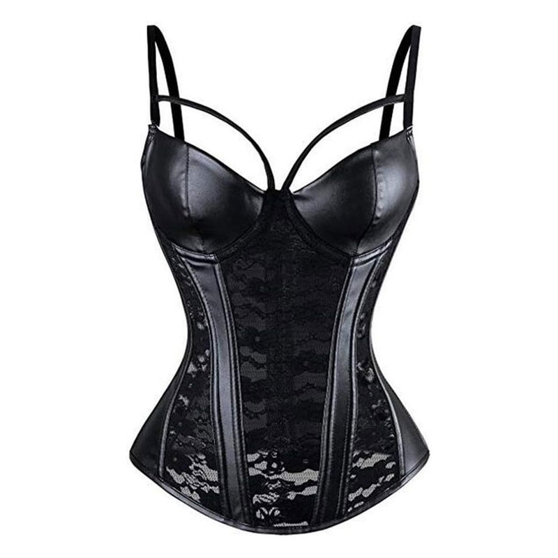 Gothic Faux Leather Lace Corset Bustier