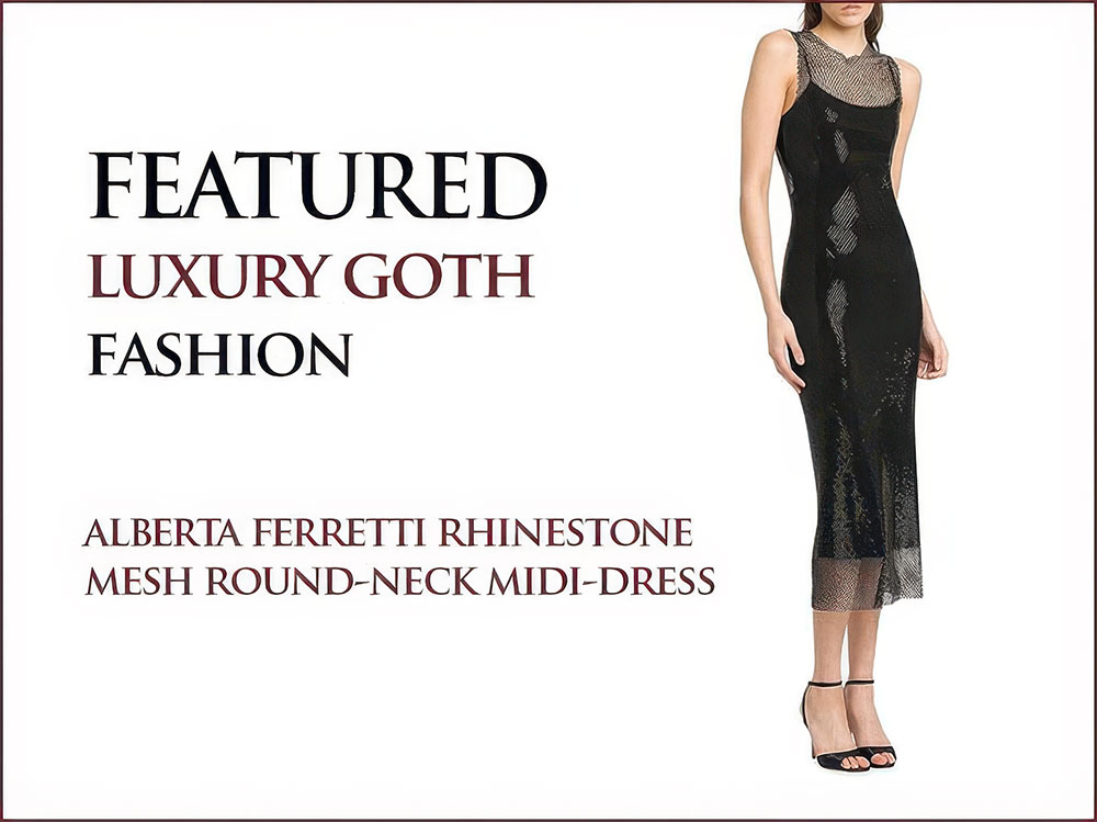 Alberta Ferretti Rhinestone Mesh Round-Neck Midi-Dress