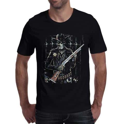 3D Skeleton Cowboy Print Men's T Shirt-Black