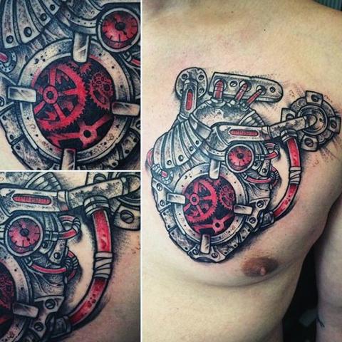 Anatomical Heart-Shaped Steampunk Tattoo