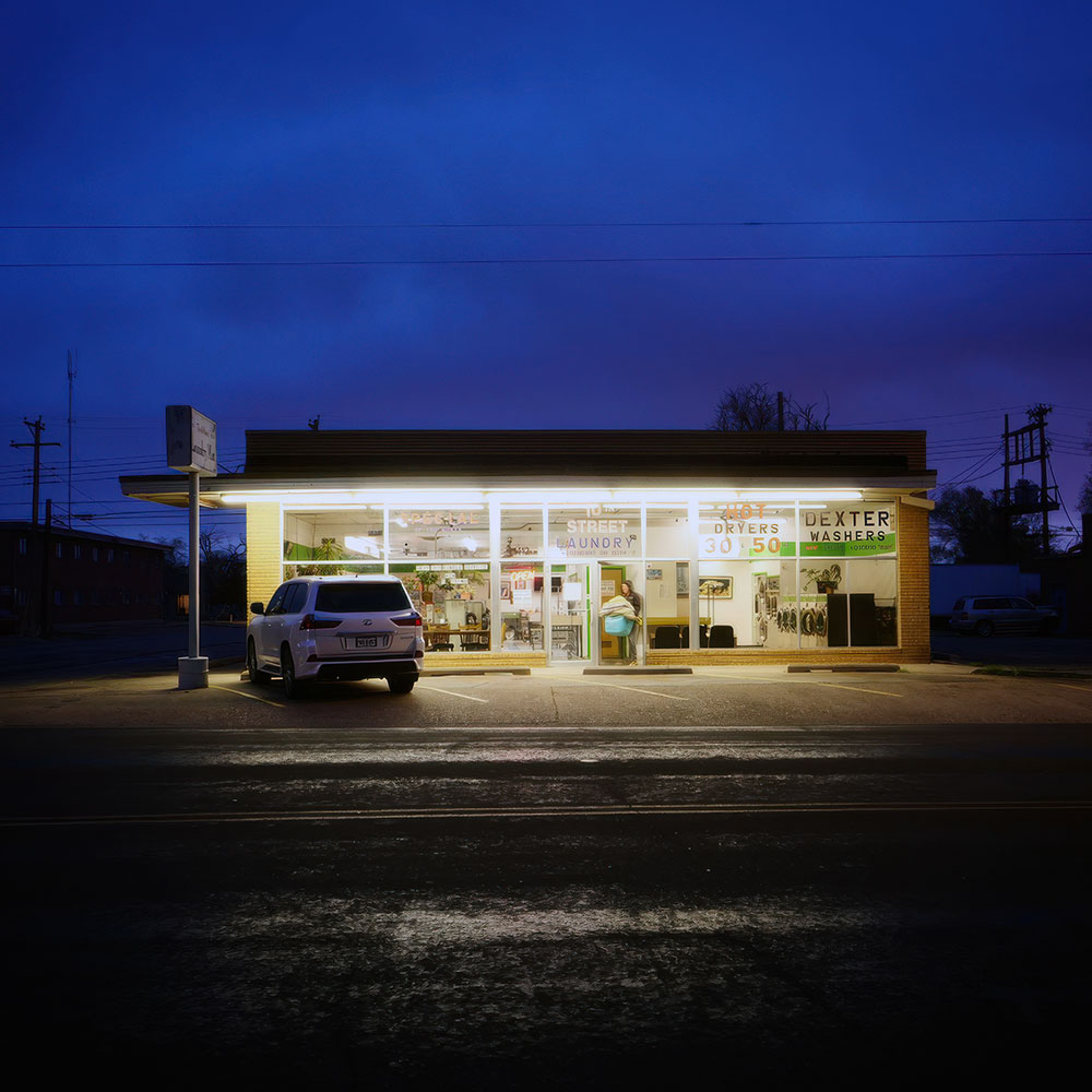 Mixed light photography. Early morning laundromat, April 9, 2023. Photo by Casey Niccoli