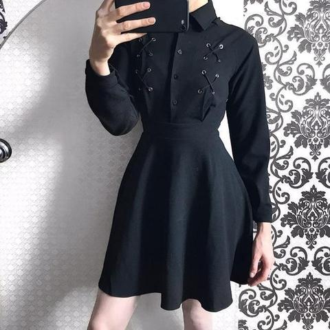 cute black button emo mini dress black