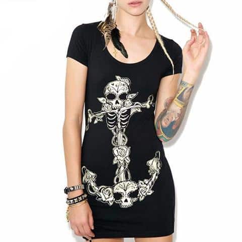 Sexy Heavy Metal Skeleton Dresses-Black-XS