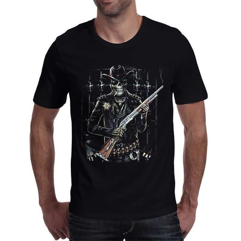 3D Skeleton Cowboy Print Men's T Shirt - The Black Ravens