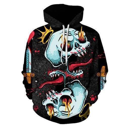 Abstract Scary Crowned Skull Hoodie - The Black Ravens