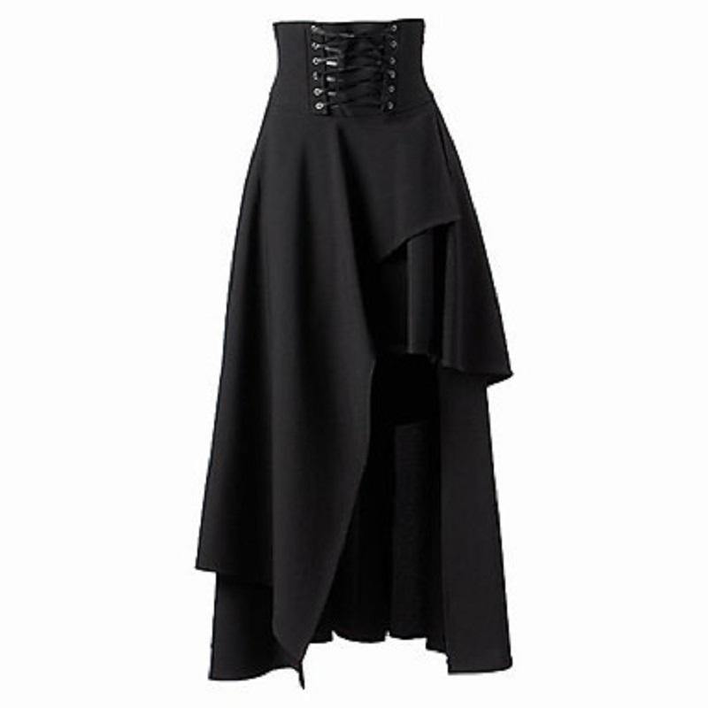 Asymmetrical Retro High Waist Black Skirt - The Black Ravens