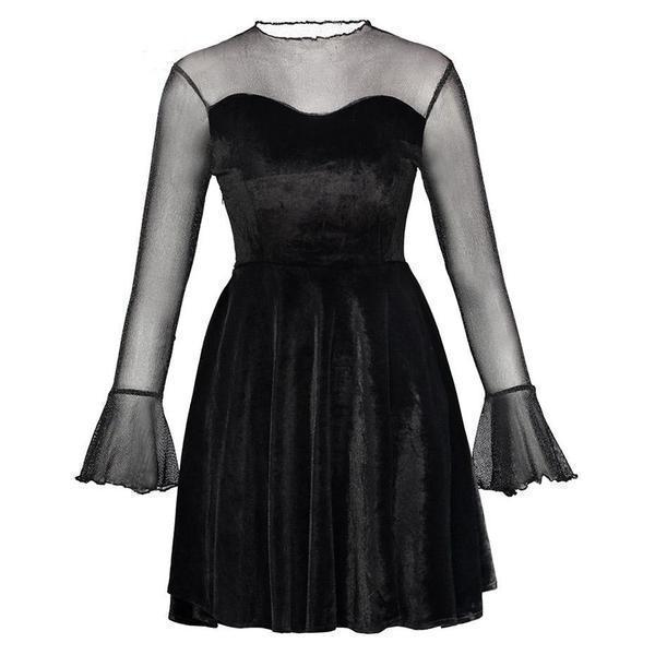 Beautiful Gothic Mesh Sleeves Party Dress - The Black Ravens