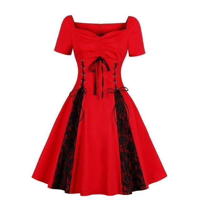 Beautiful Pleated Bowtie Red Dress - The Black Ravens