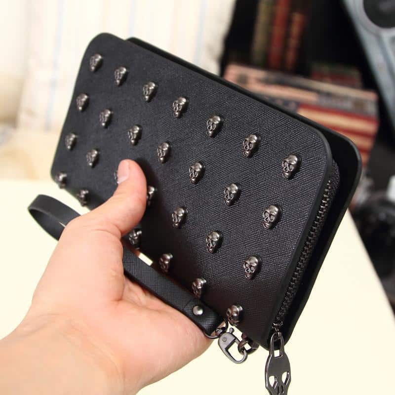 Beautiful Tiny Wallet With Studded Skulls - The Black Ravens