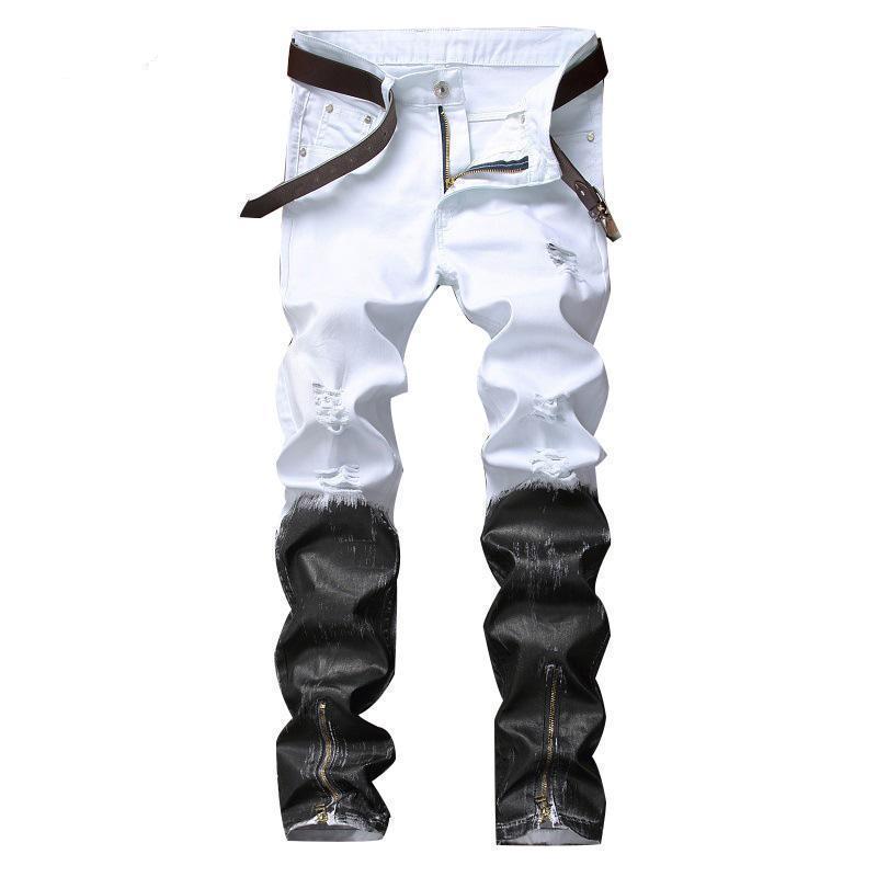 Black and White Casual Mens Punk Jeans - The Black Ravens