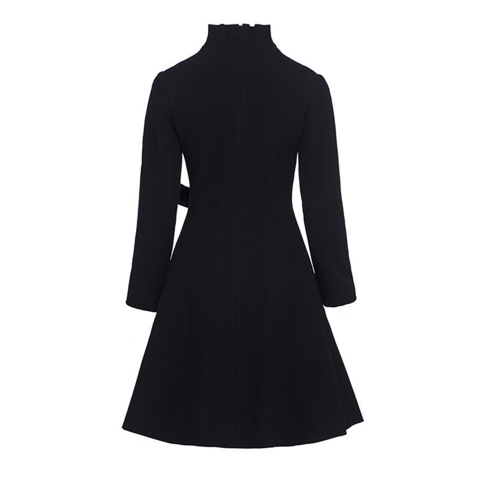 Black Bow Trench Winter Coat For Women - The Black Ravens