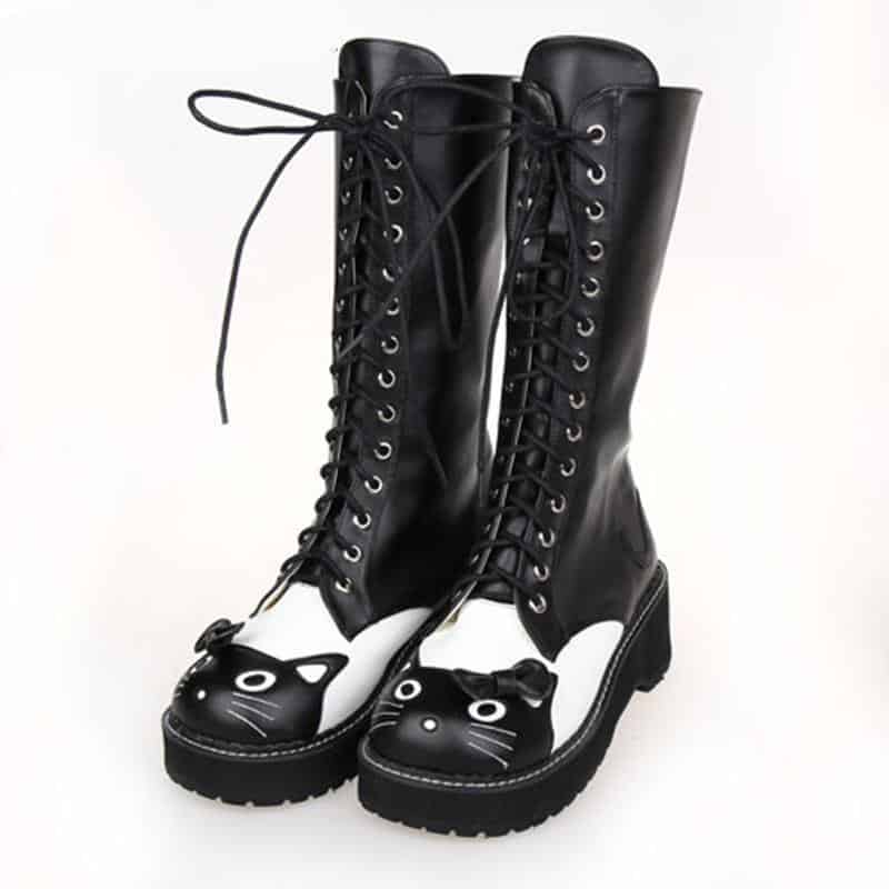 Black Kitten Princess Lolita Lace Up Winter Boots - The Black Ravens