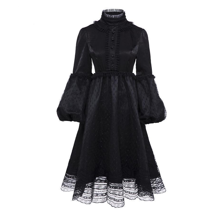 Black Mesh A-Line Lolita Princess Dress - The Black Ravens