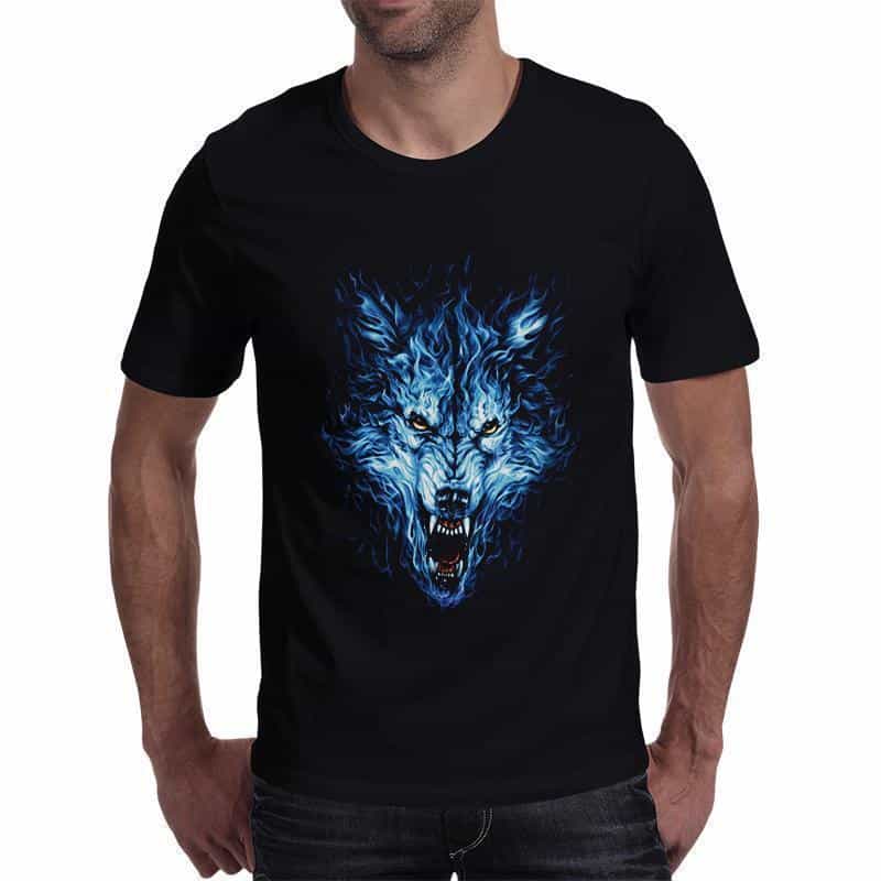 Blue Dire Wolf Made Of Fire Gothic Tops - The Black Ravens