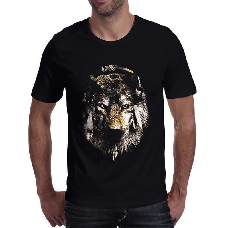 Casual Black Short Sleeve Wolf Top - The Black Ravens