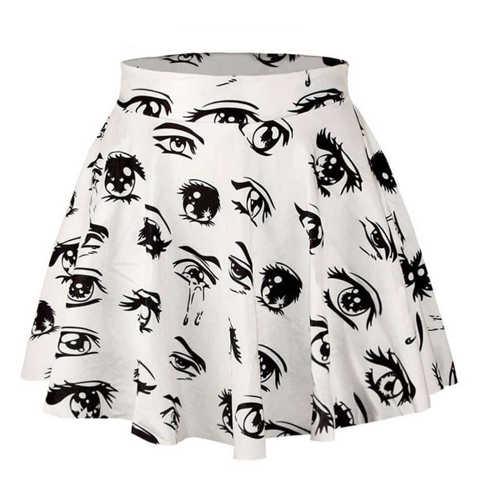 Casual White Eye Pastel Goth Mini Skirt - The Black Ravens