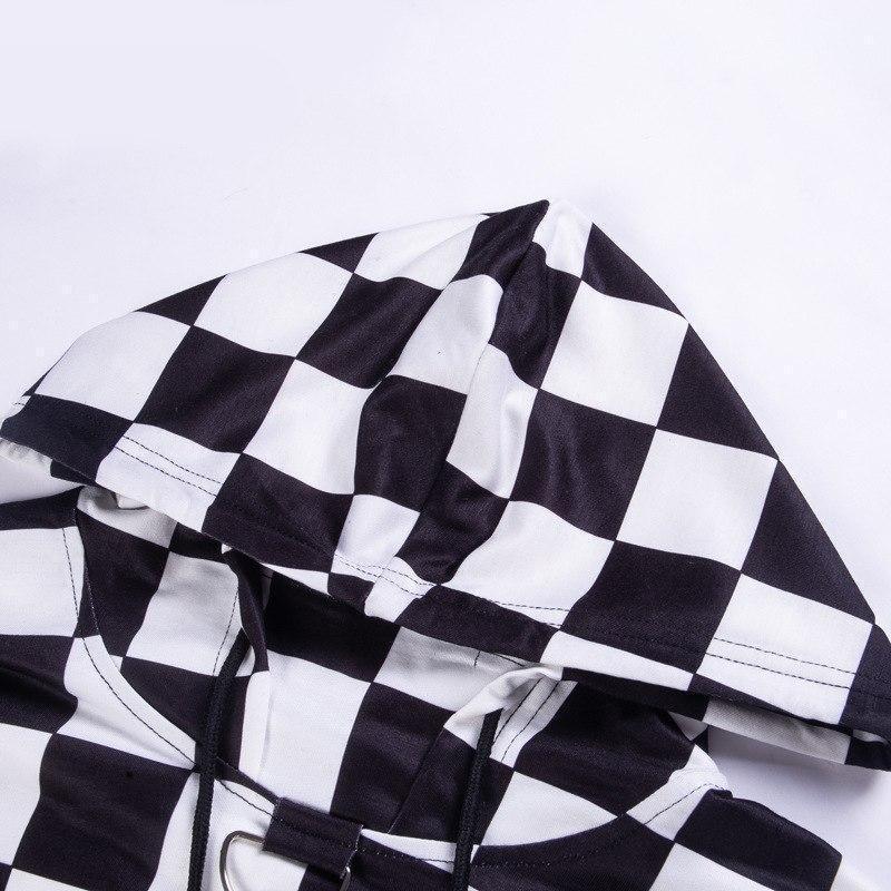 Checkerboard Ladies' Hooded Midriff - The Black Ravens