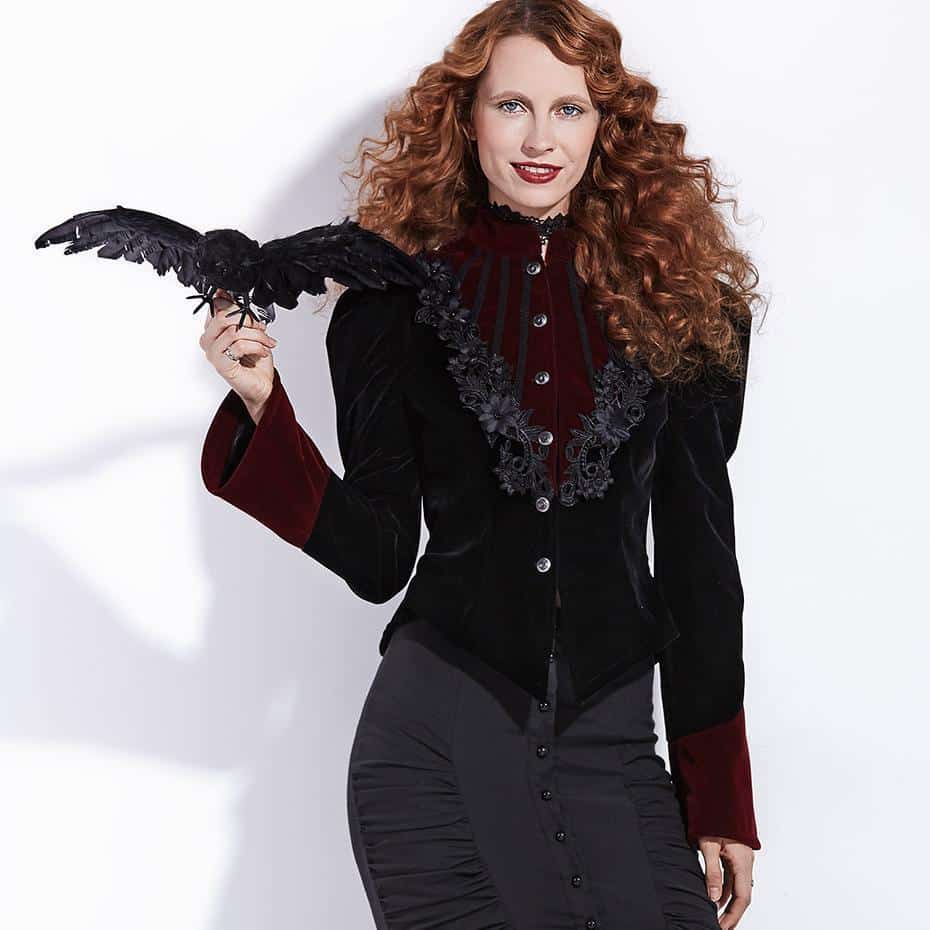 Cute Black Velvet Floral Coat - The Black Ravens