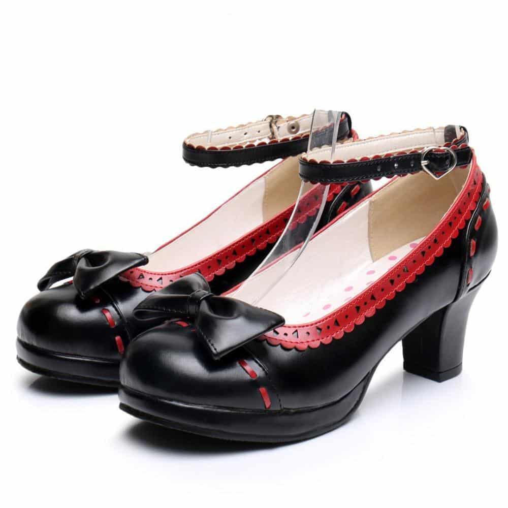Cute Girls Lolita Bow Faux Leather High Heel Shoes - The Black Ravens
