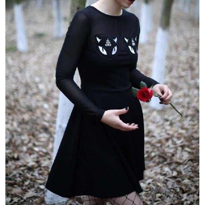 Cute Gothic Cat Face Women's Mini Dress - The Black Ravens