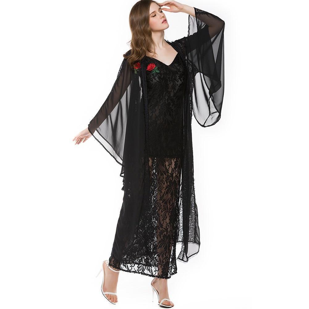 Dark Enchantress Witch Long Lace Dress - The Black Ravens