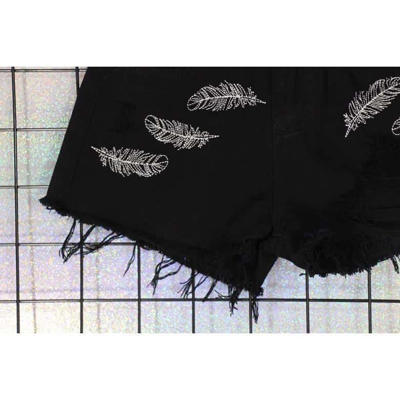 Dark Gothic Feather Mini Shorts - The Black Ravens