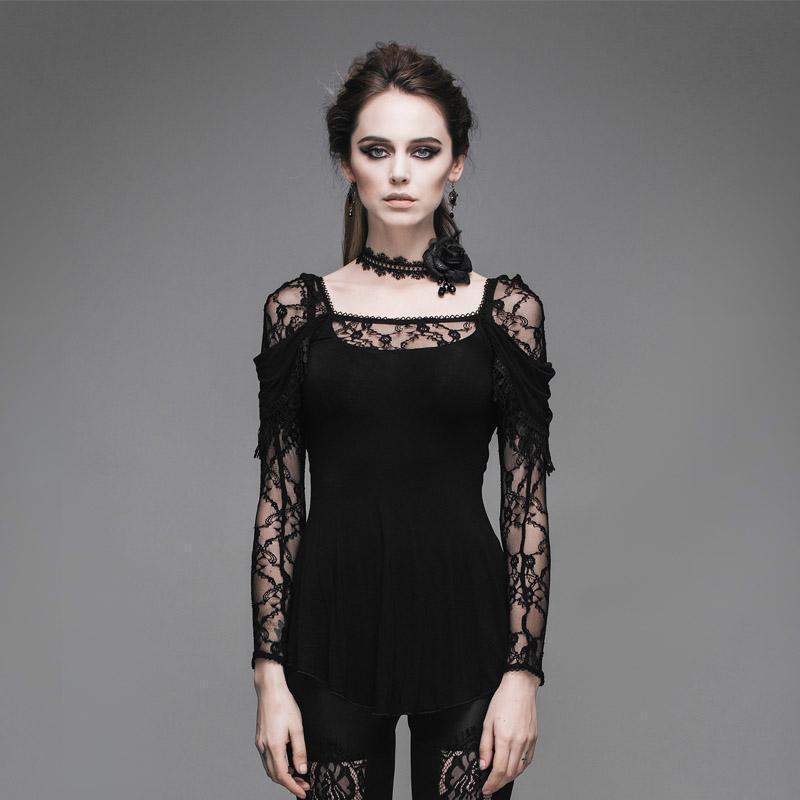 Dark Lacey Sleeve Gothic T-Shirt - The Black Ravens