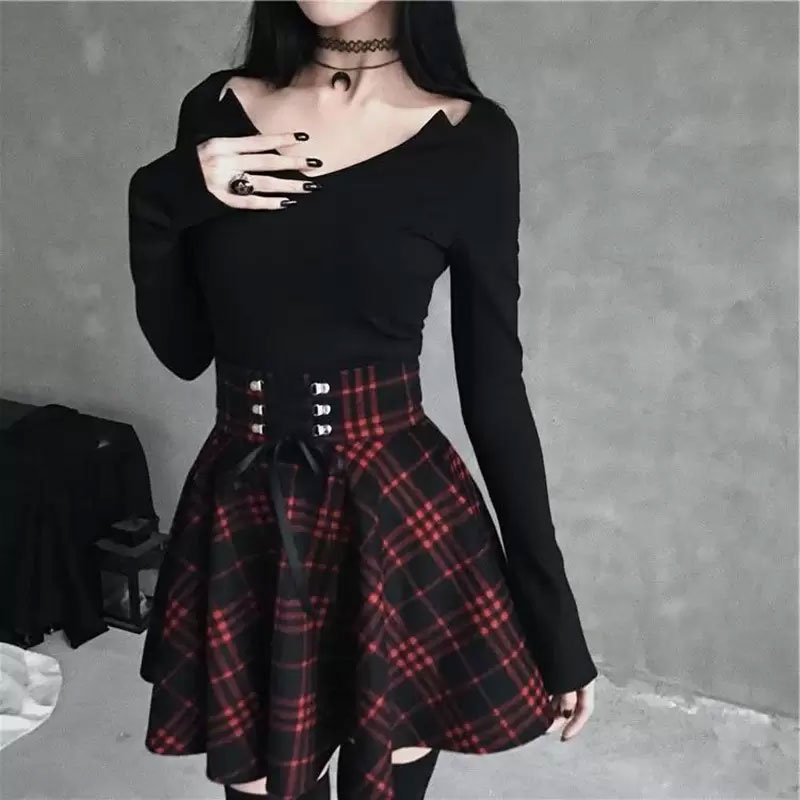 Dark Red Plaid Schoolgirl Skirt - The Black Ravens