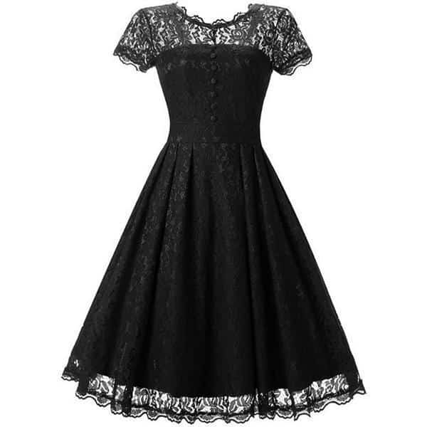 Elegant Black Lace Vintage Dress - The Black Ravens