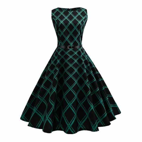 Elegant Vintage Green Plaid Dress - The Black Ravens