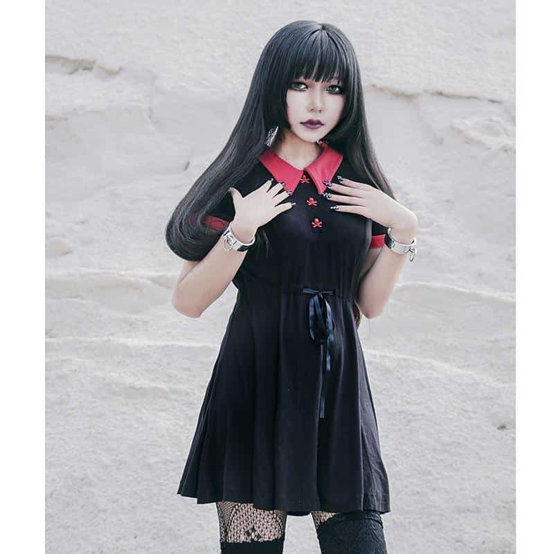 Girl's Gothic Red Collar Bow Dress - The Black Ravens